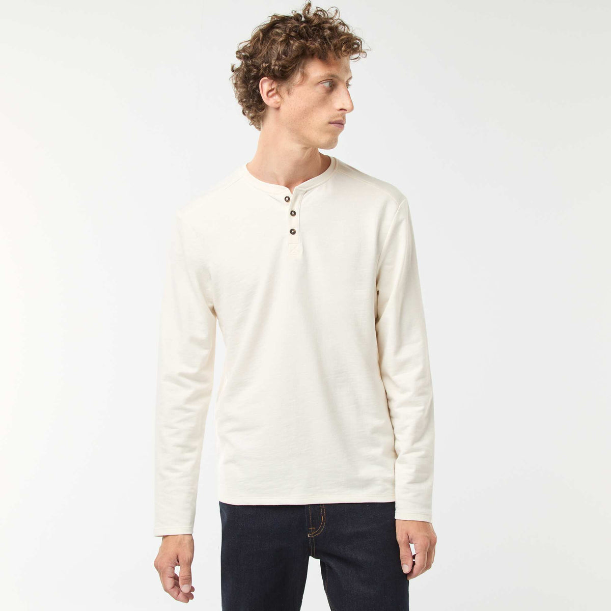 Camiseta de manga larga con cuello panadero BLANCO