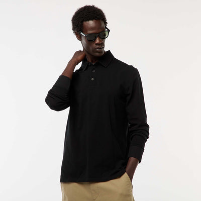 Remera de punto de piqué liso de manga larga NEGRO