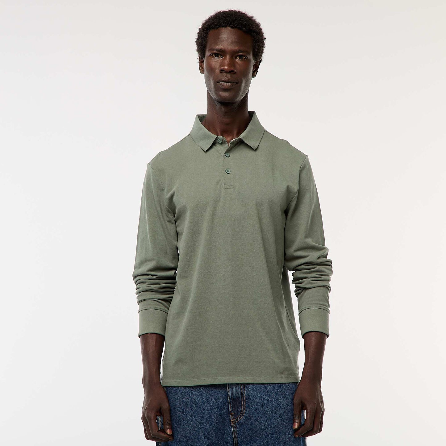 Remera de punto de piqué liso de manga larga VERDE