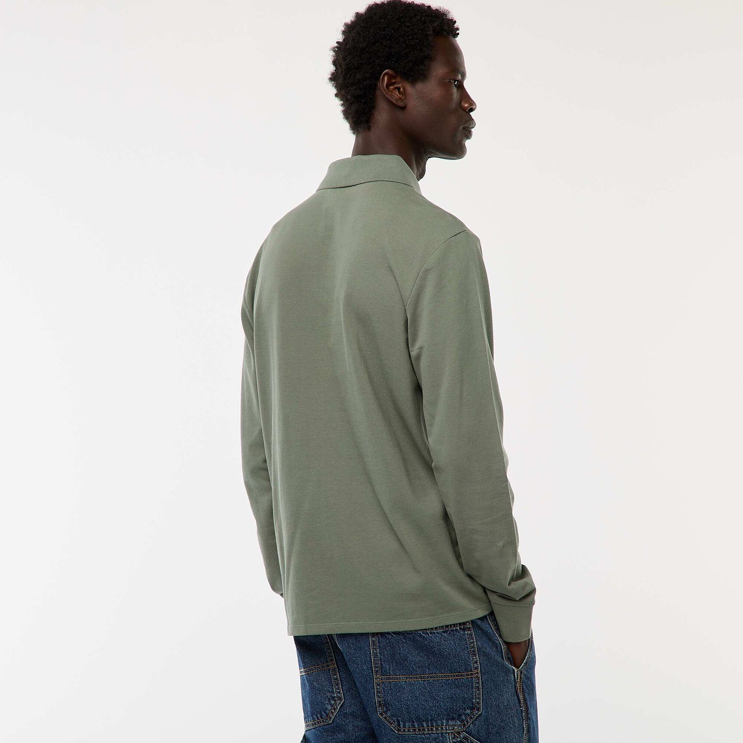 Remera de punto de piqué liso de manga larga VERDE