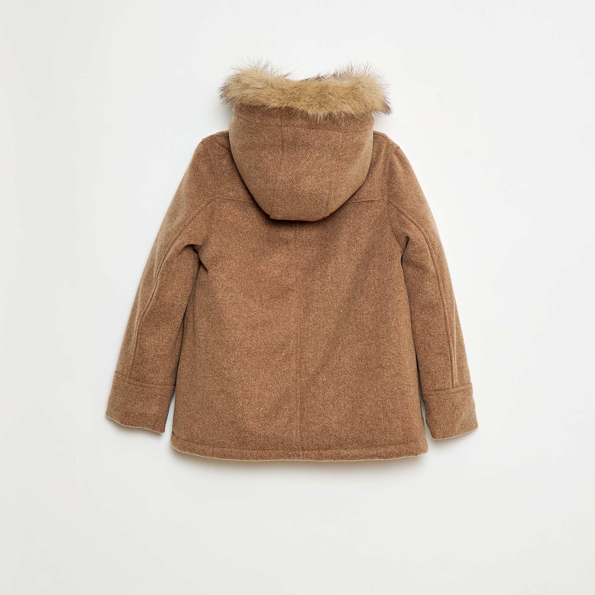 Abrigo con capucha efecto lana MARRON