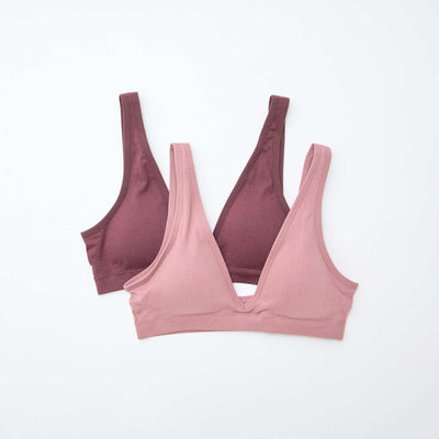 Lote de 2 sujetadores tipo top de canalé sin costuras ROSA