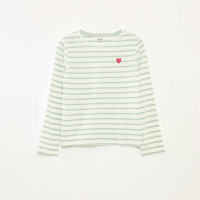 Camiseta de rayas de manga larga con cuello redondo VERDE