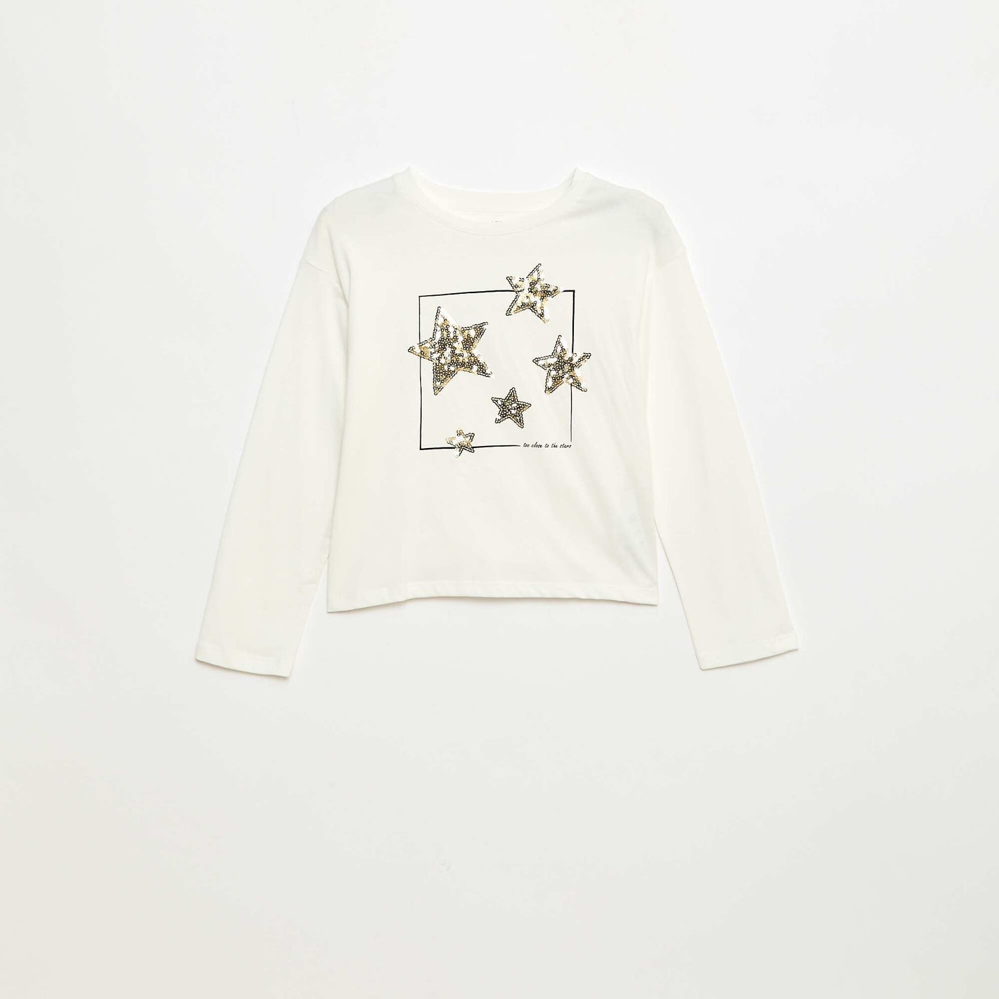 Camiseta de manga larga con lentejuelas BEIGE