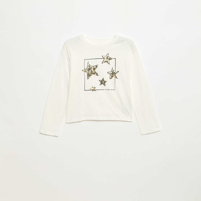 Camiseta de manga larga con lentejuelas BEIGE
