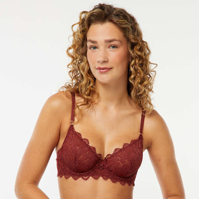Sujetador balconette de encaje con joya fantasía ROJO