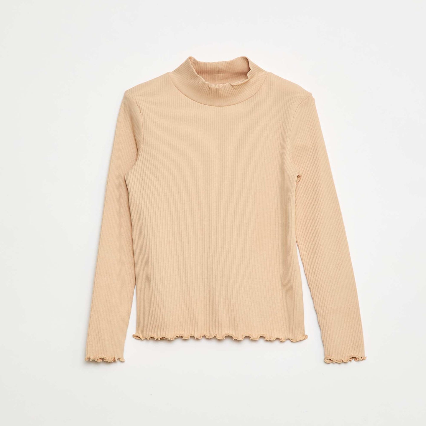 Sweater de cuello alto de canalé BEIGE
