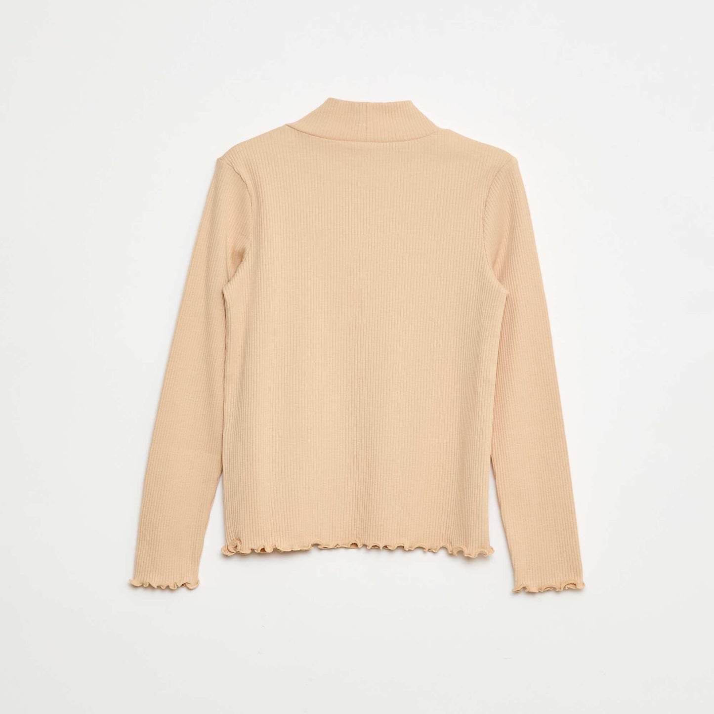 Sweater de cuello alto de canalé BEIGE