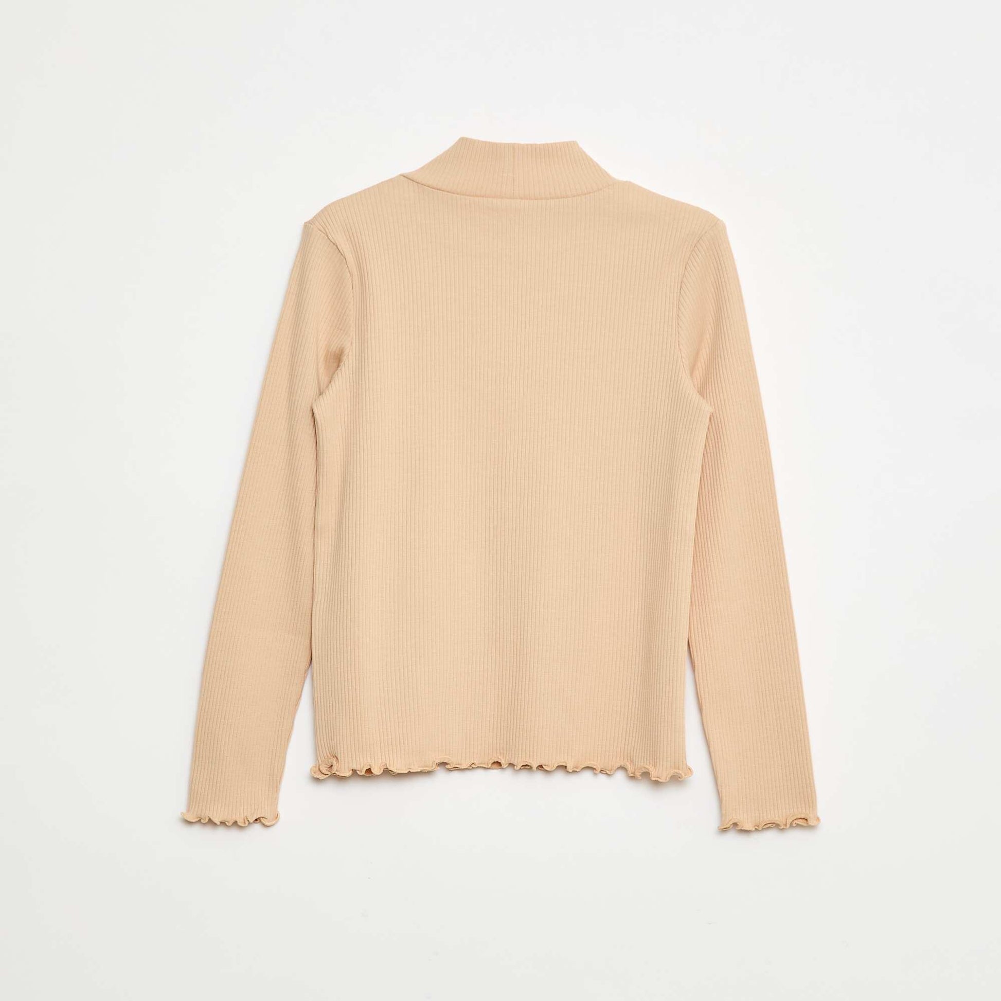 Sweater de cuello alto de canalé BEIGE