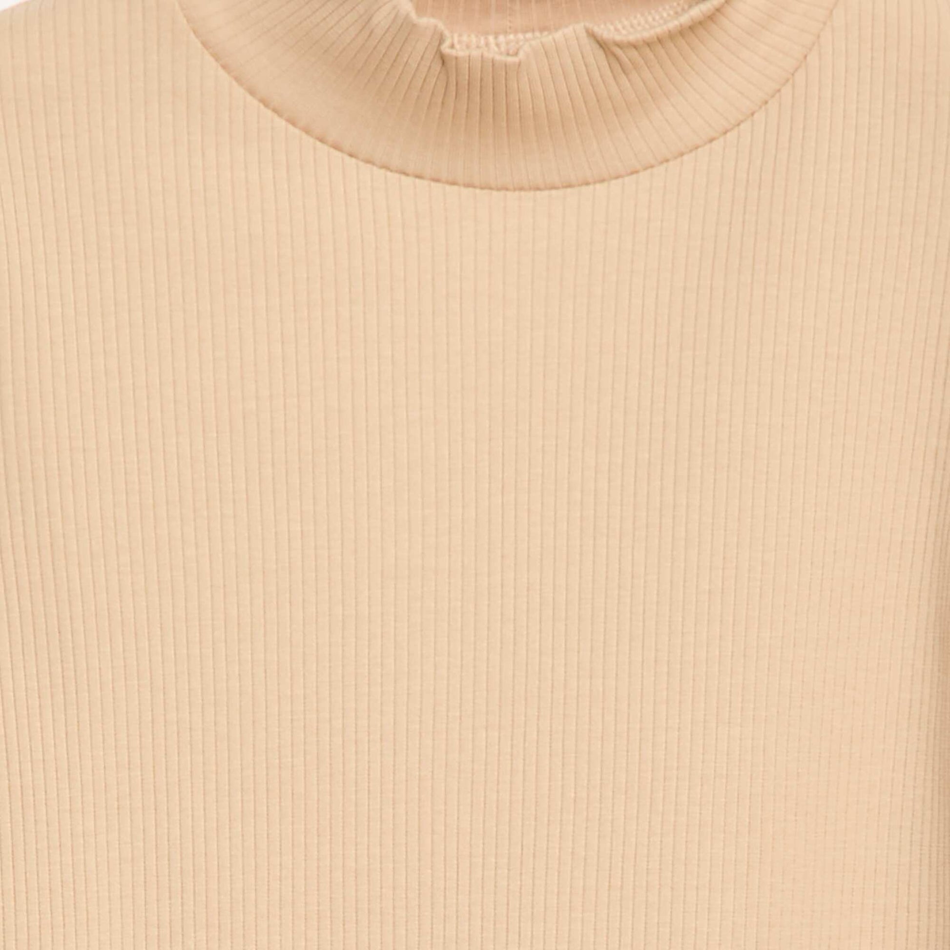 Sweater de cuello alto de canalé BEIGE