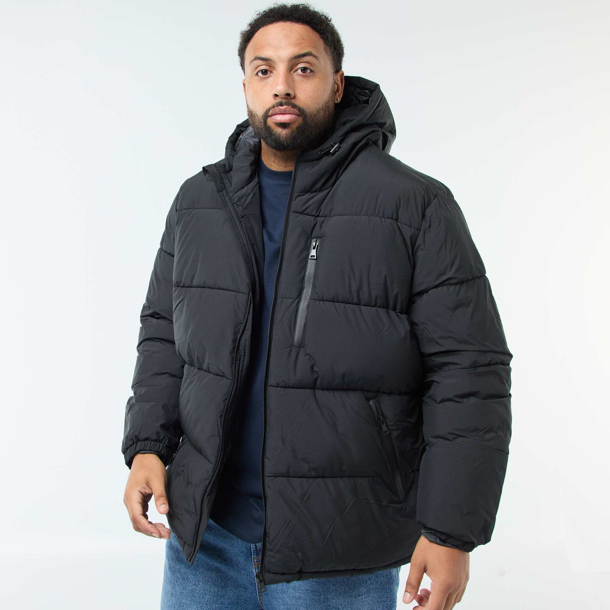 Campera acolchada cálida con capucha NEGRO