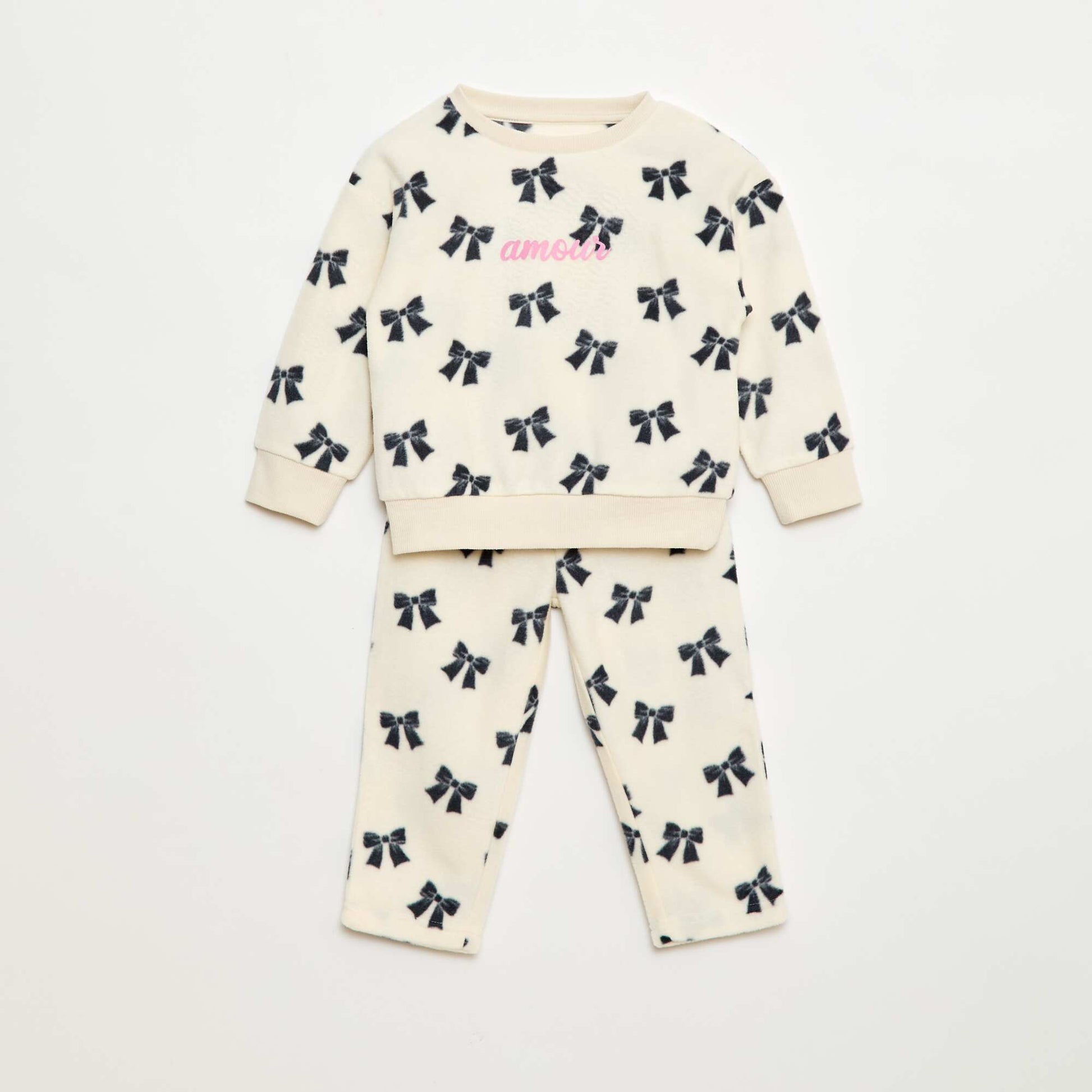 Conjunto pijama polar: camiseta + pantalón BLANCO