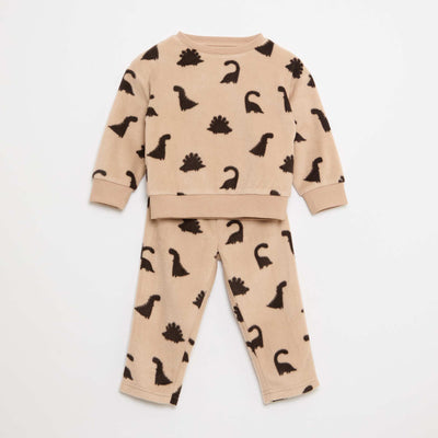 Conjunto pijama polar: camiseta + pantalón BEIGE