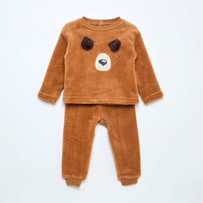 Conjunto de pijama largo polar - 2 piezas MARRON