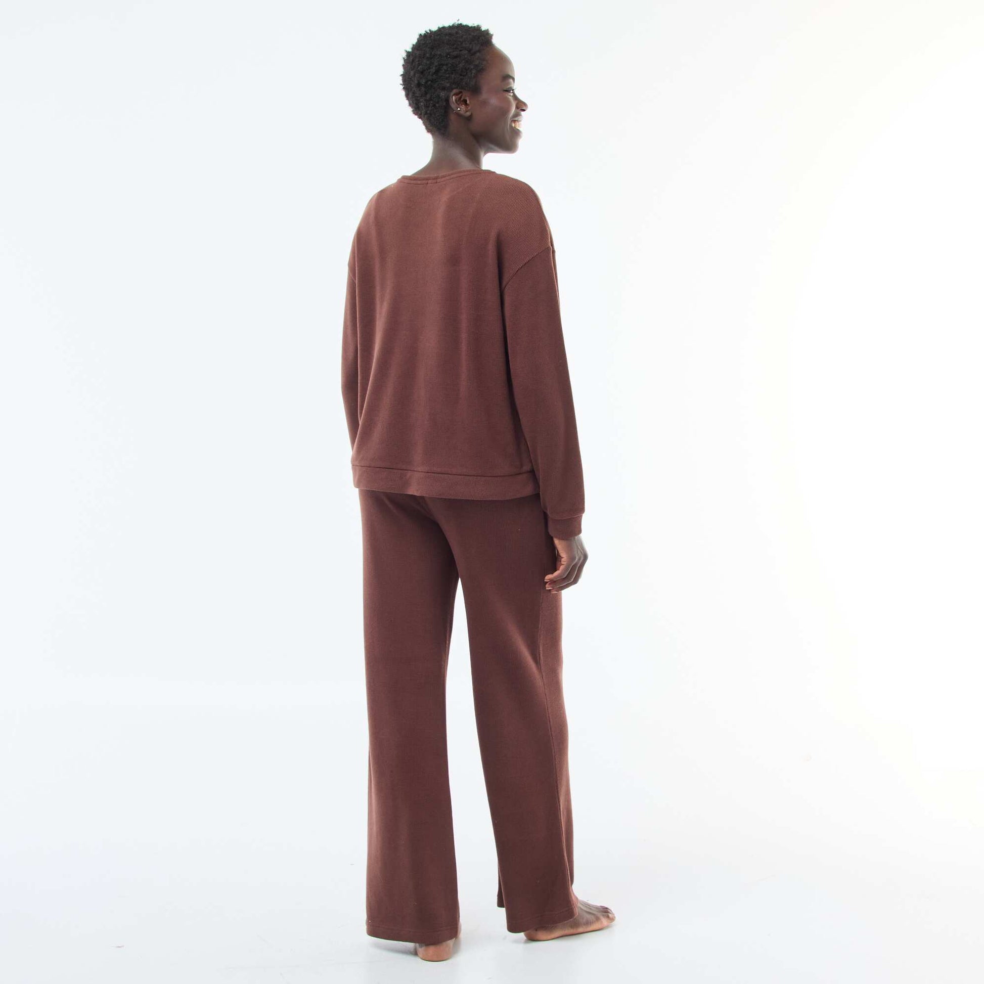 Conjunto de pijama de punto liso MARRON