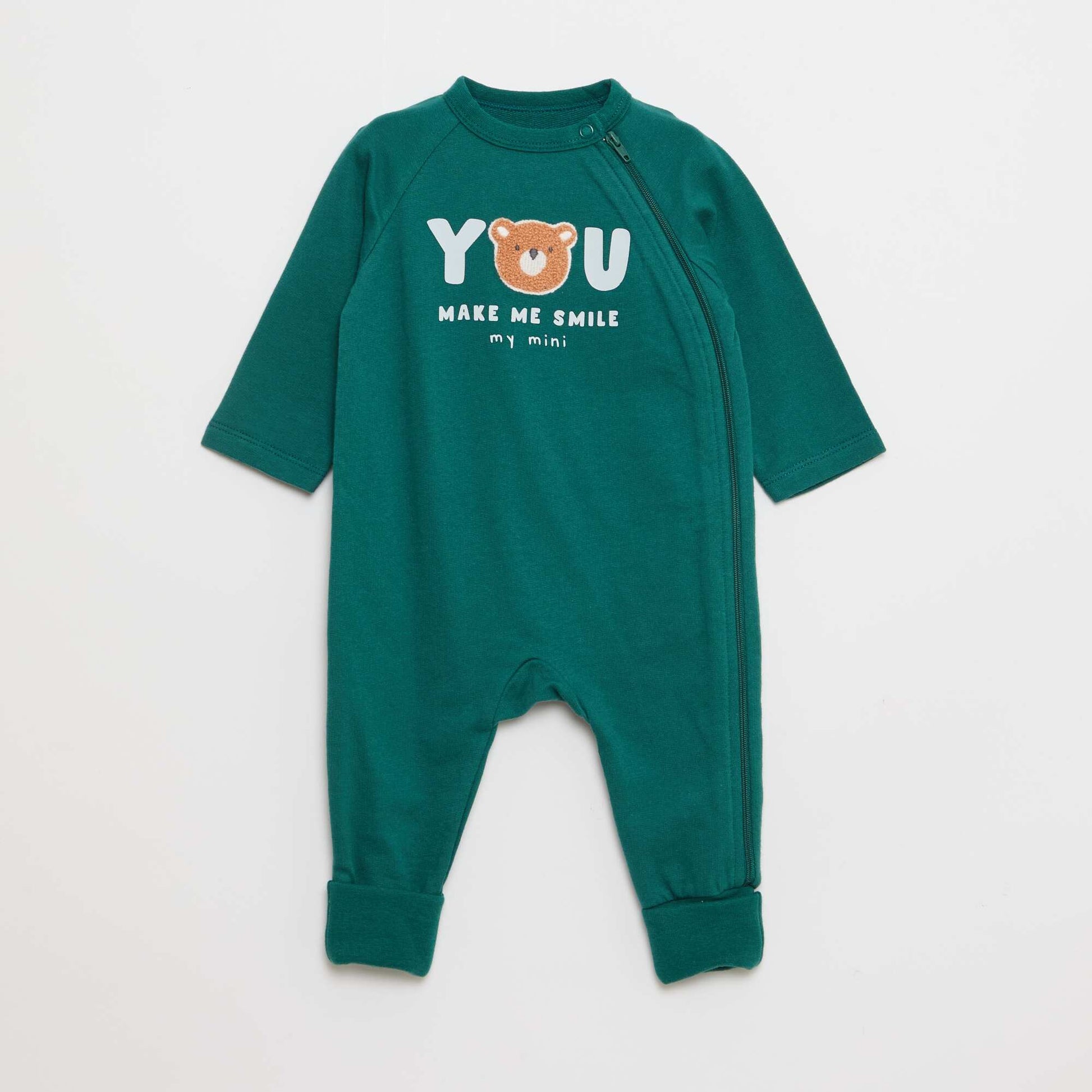 Conjunto pijama entero de felpa cálida y body VERDE