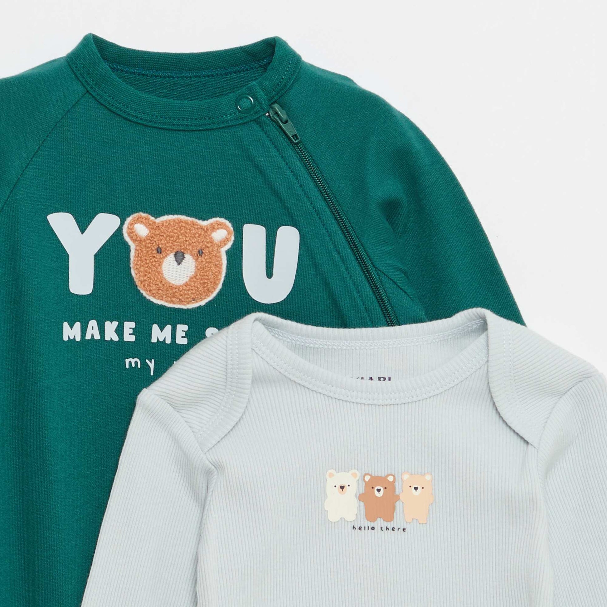 Conjunto pijama entero de felpa cálida y body VERDE