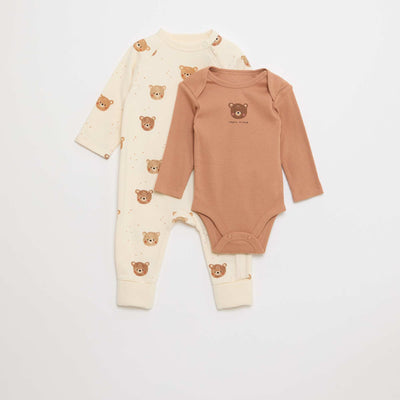 Conjunto pijama de felpa cálida y body BLANCO