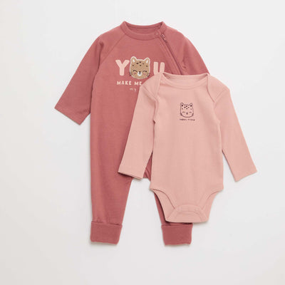 Conjunto pijama de felpa cálida y body ROSA