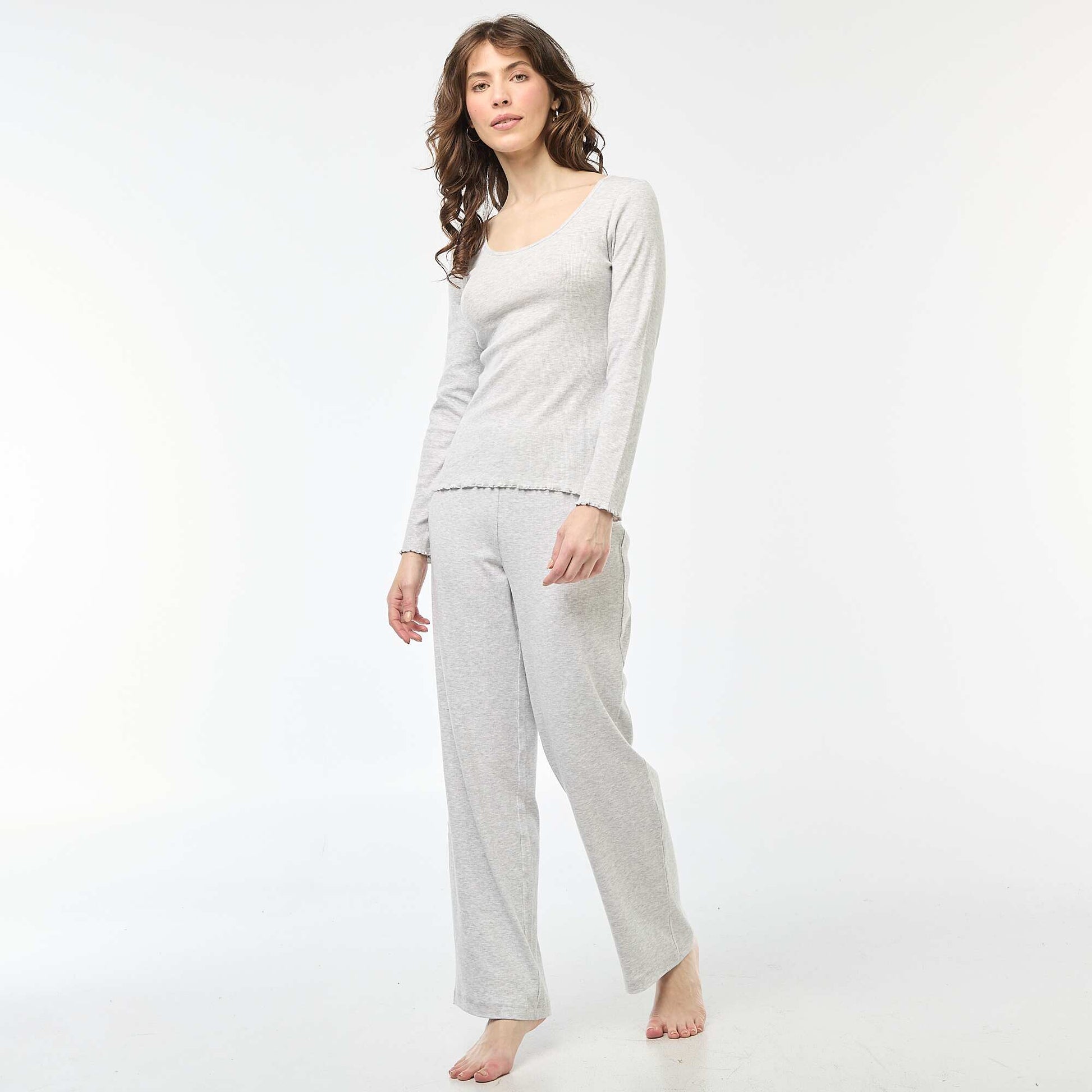 Camiseta de pijama de canalé GRIS