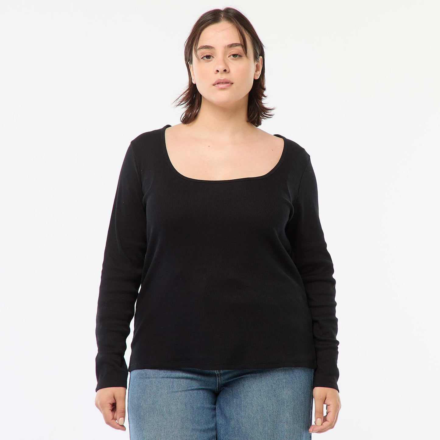 Camiseta de manga larga de canalé NEGRO