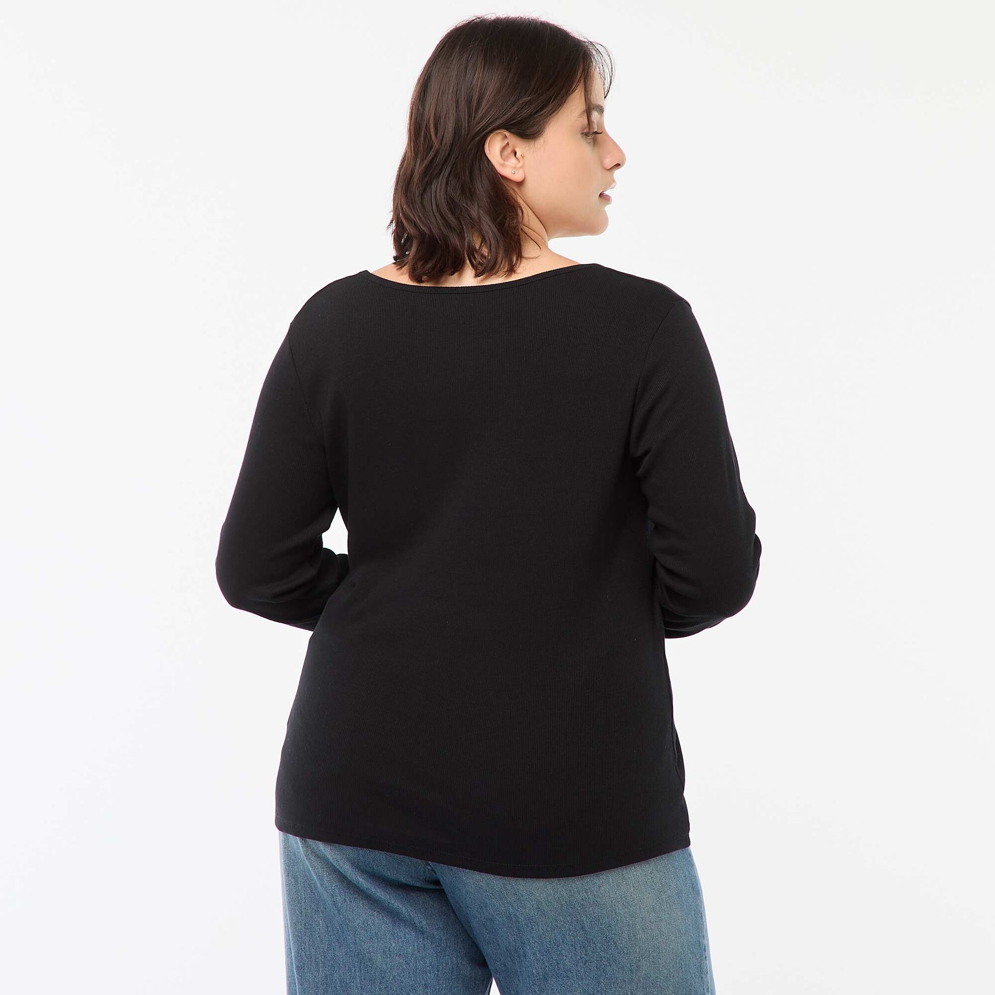 Camiseta de manga larga de canalé NEGRO