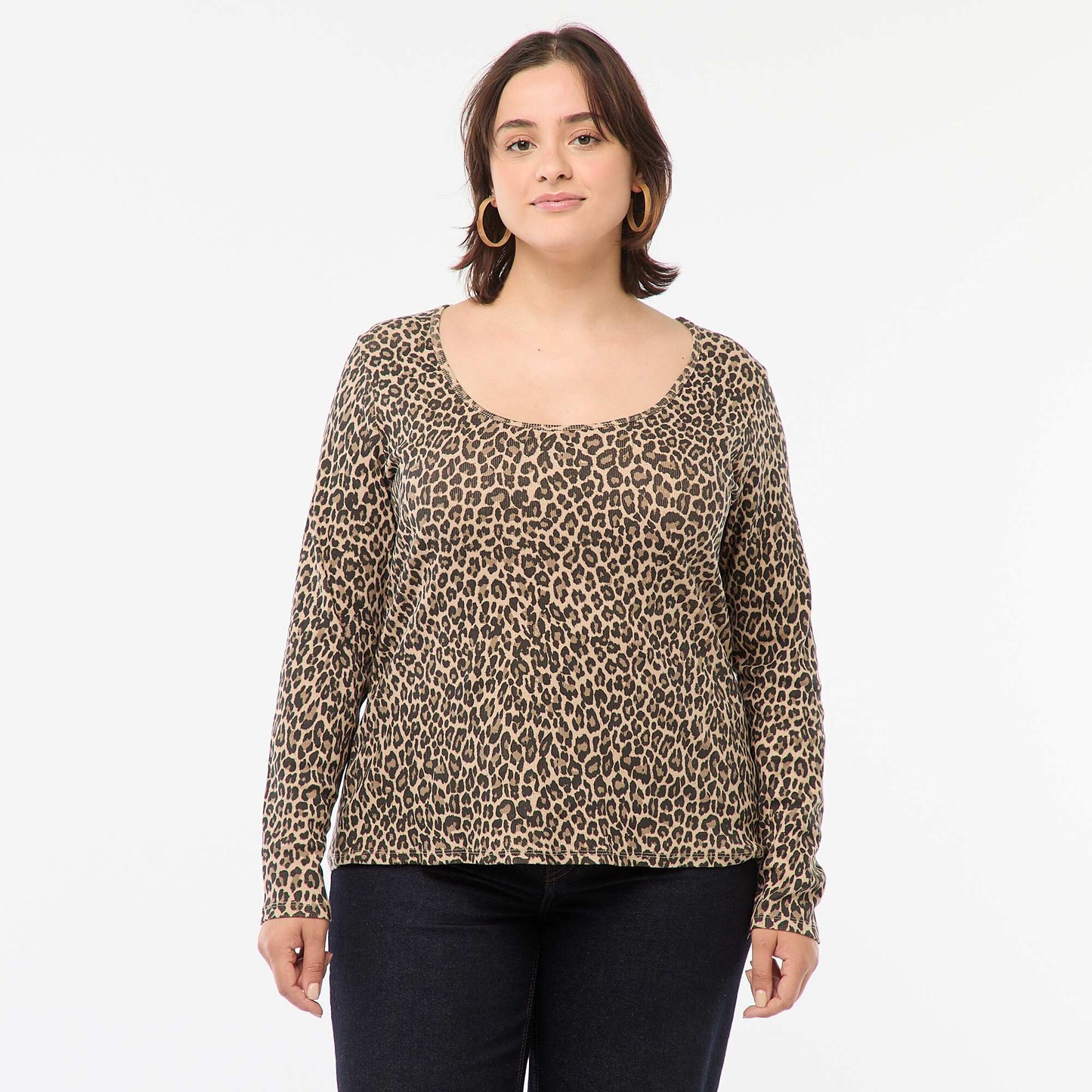 Camiseta de manga larga de canalé BEIGE