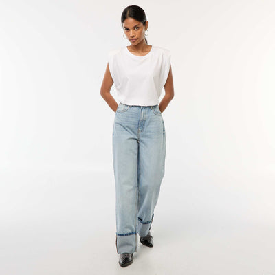 Jean regular / tiro alto con vuelta ancha en el bajo AZUL