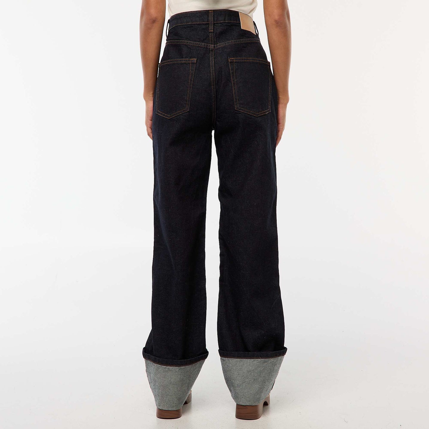 Jean regular / tiro alto con vuelta ancha en el bajo AZUL