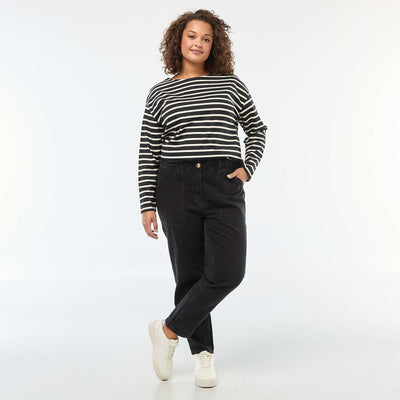 Jeans mom con cintura elástica GRIS