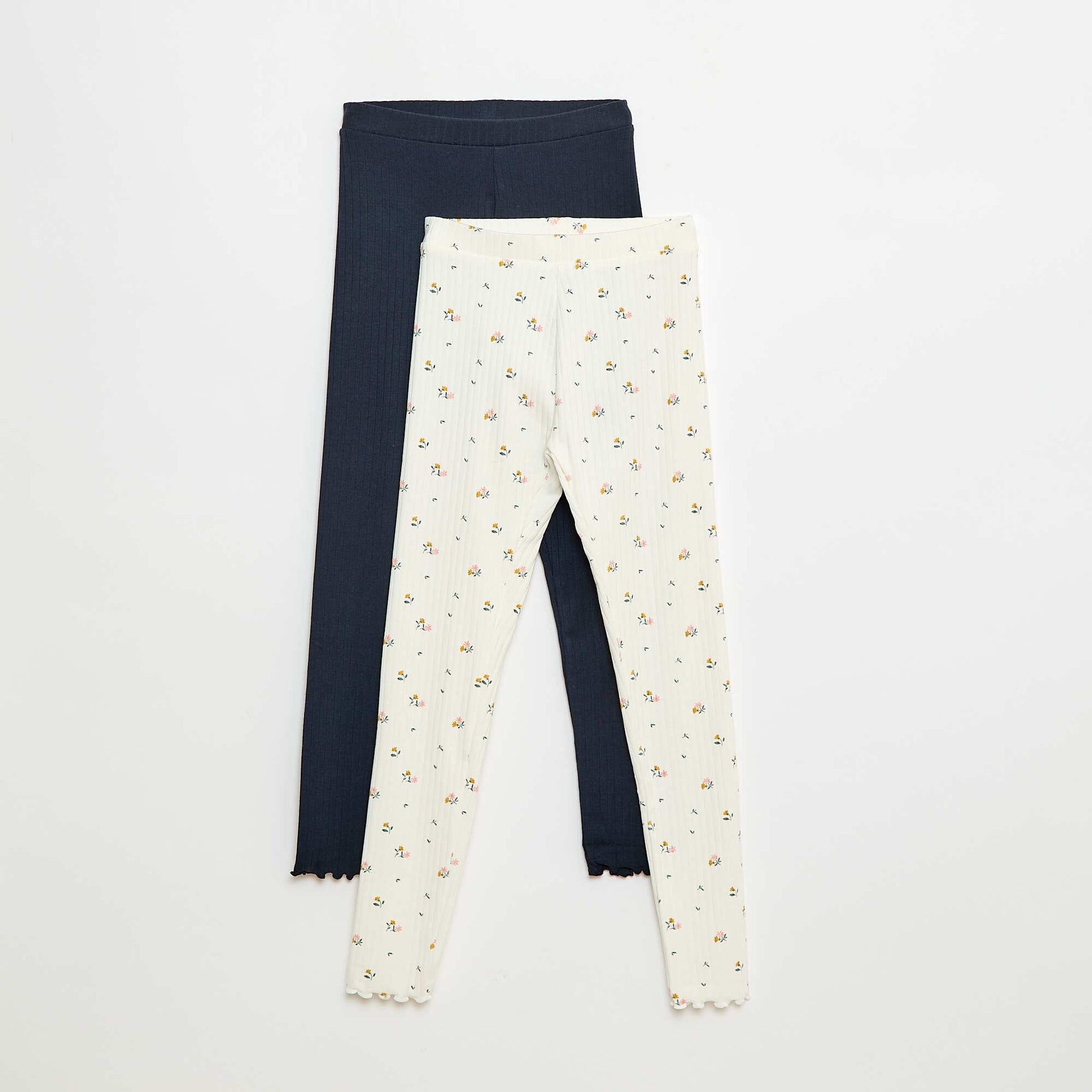 Pack de leggings de canalé 1 estampado + 1 liso - 2 piezas BLANCO