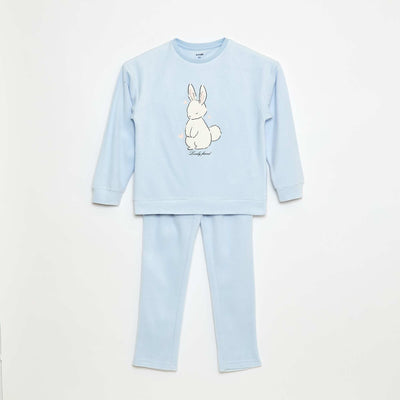 Pijama largo y cálido con estampado AZUL