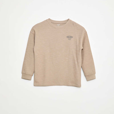 Camiseta de punto con bordado BEIGE