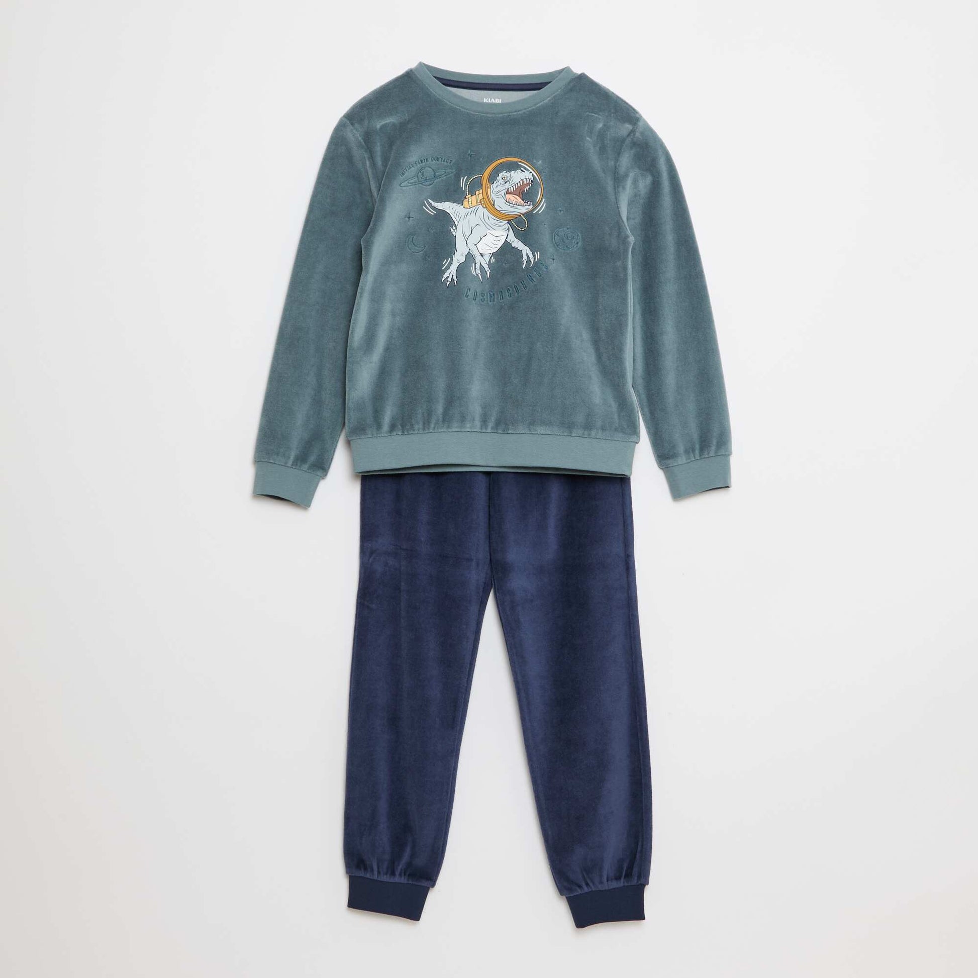 Conjunto de pijama de terciopelo estampado buzo + pantalón - 2 piezas AZUL