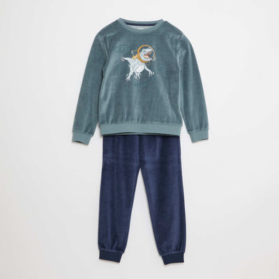 Conjunto de pijama de terciopelo estampado buzo + pantalón - 2 piezas AZUL