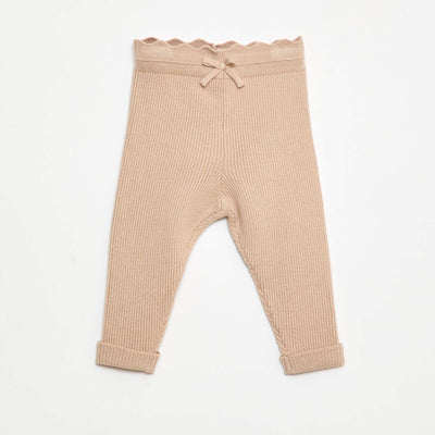 Legging de canalé con lazo decorativo BEIGE