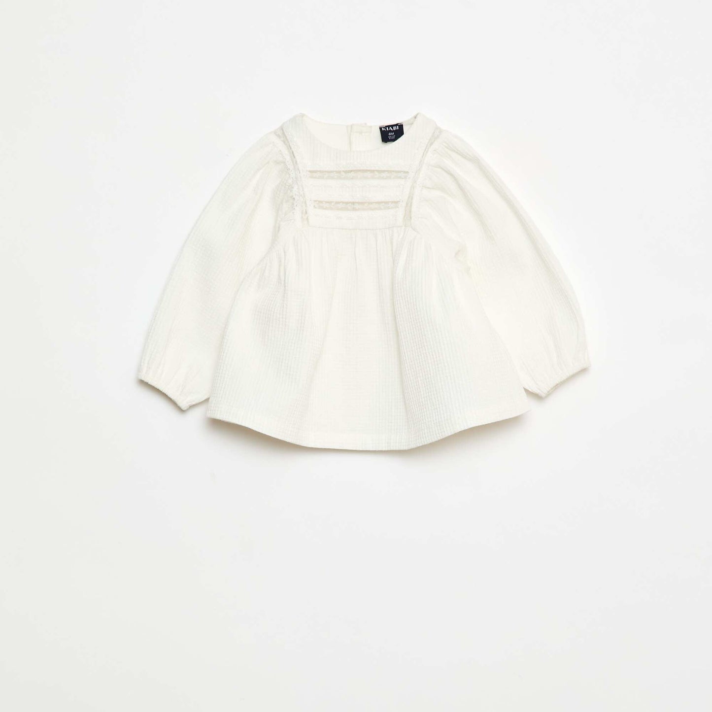 Blusa de dobby con detalle de encaje BLANCO