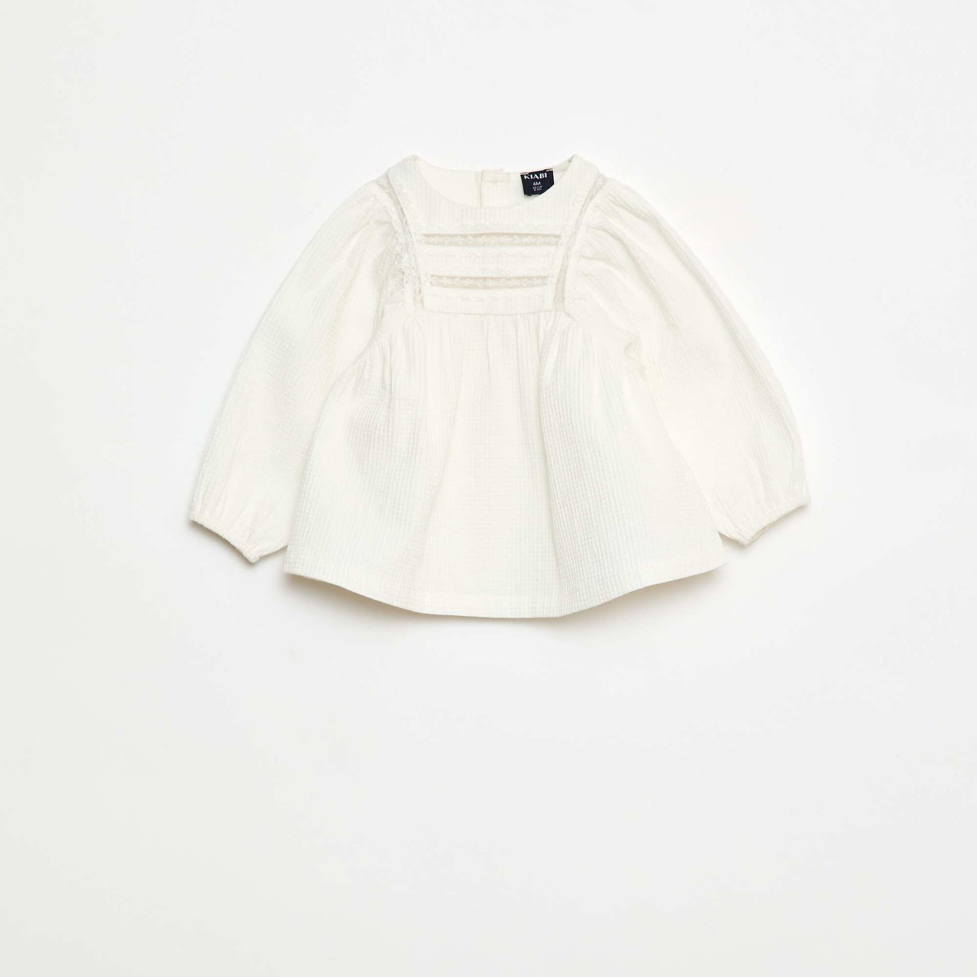 Blusa de dobby con detalle de encaje BLANCO