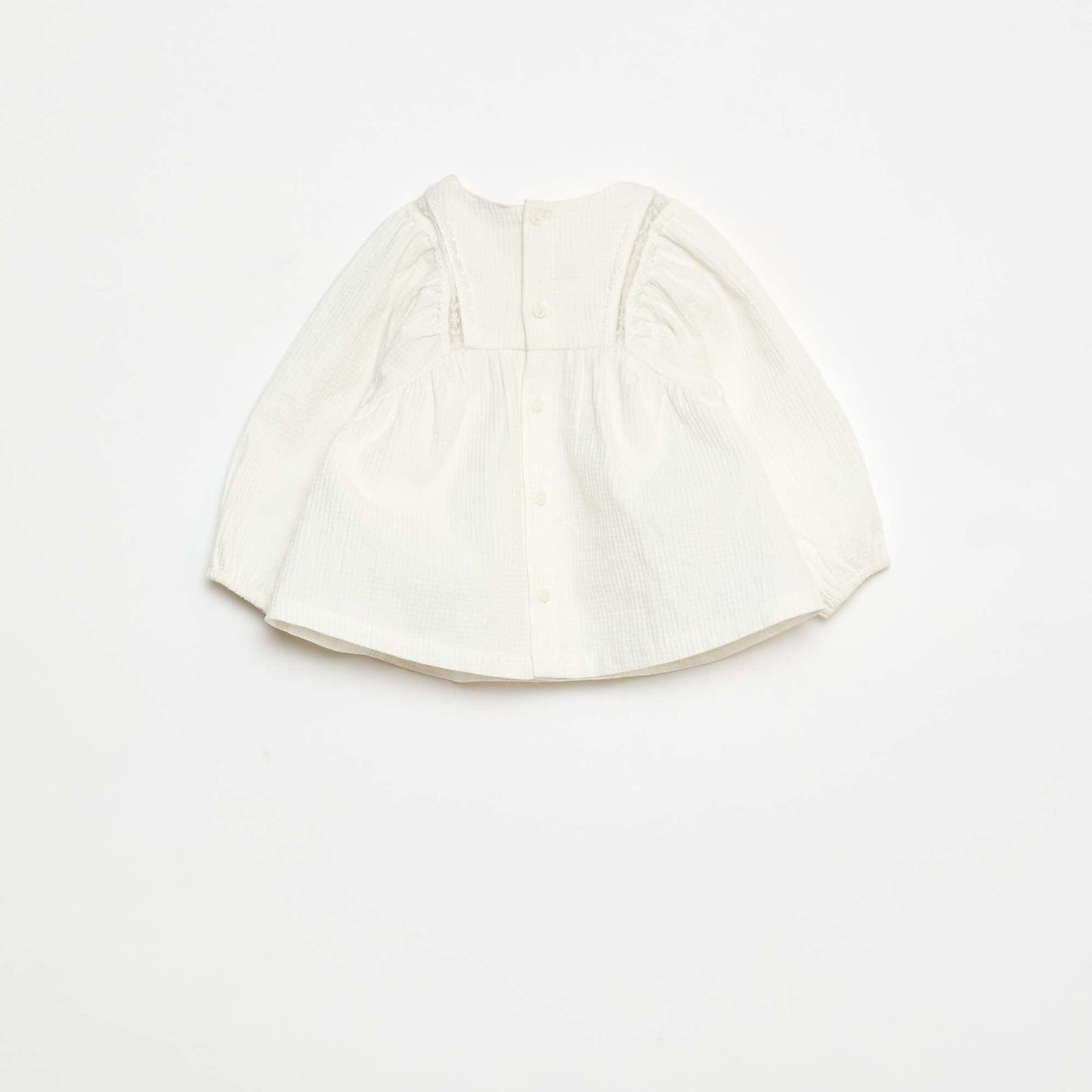 Blusa de dobby con detalle de encaje BLANCO