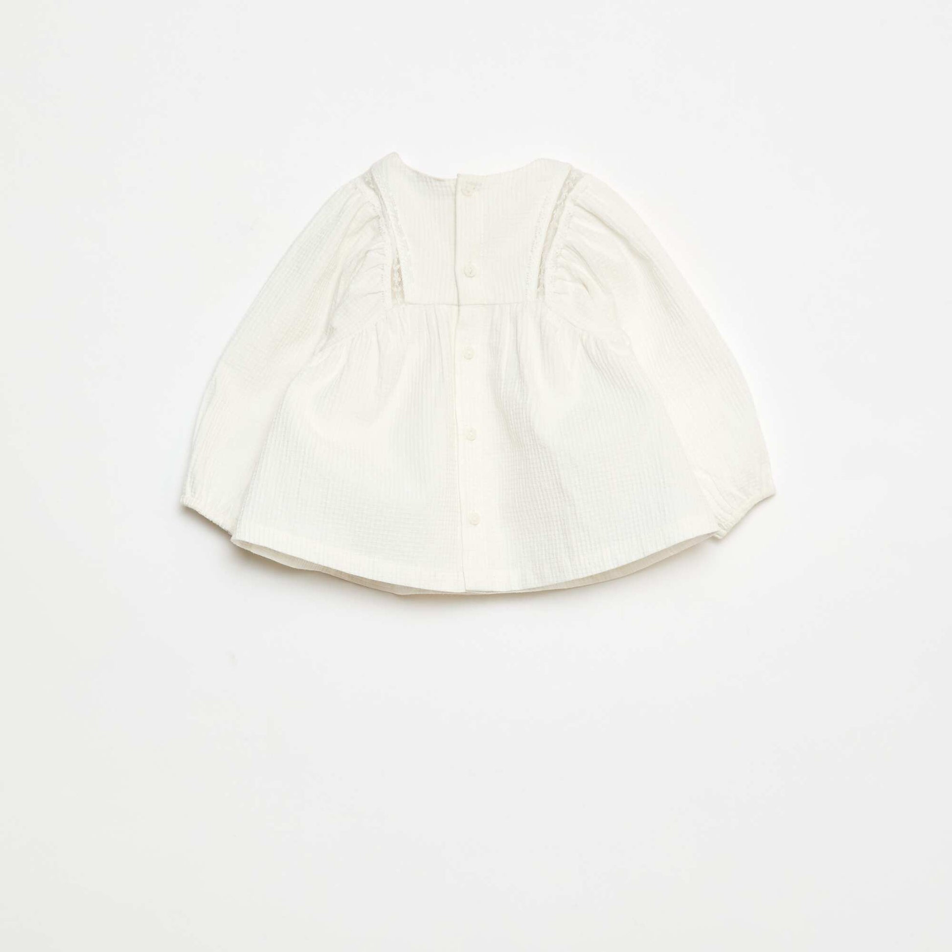 Blusa de dobby con detalle de encaje BLANCO
