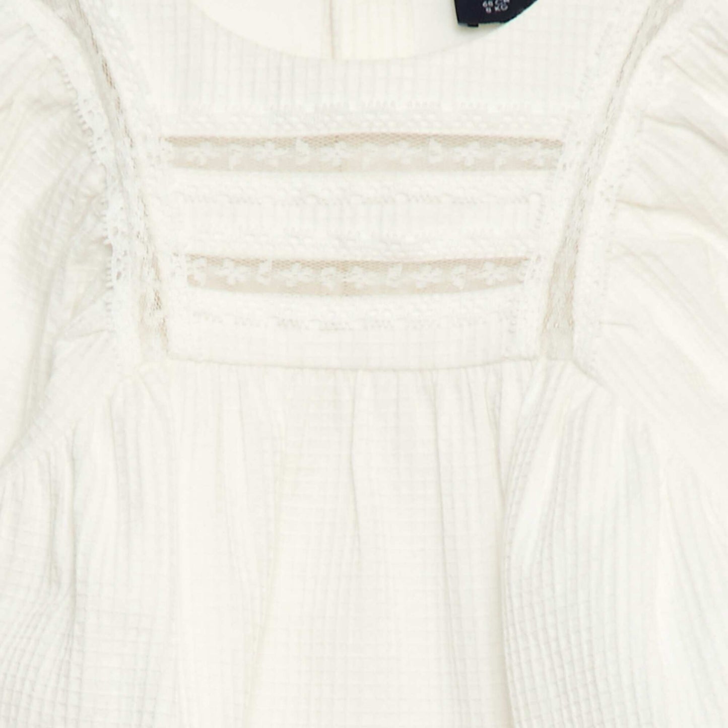 Blusa de dobby con detalle de encaje BLANCO