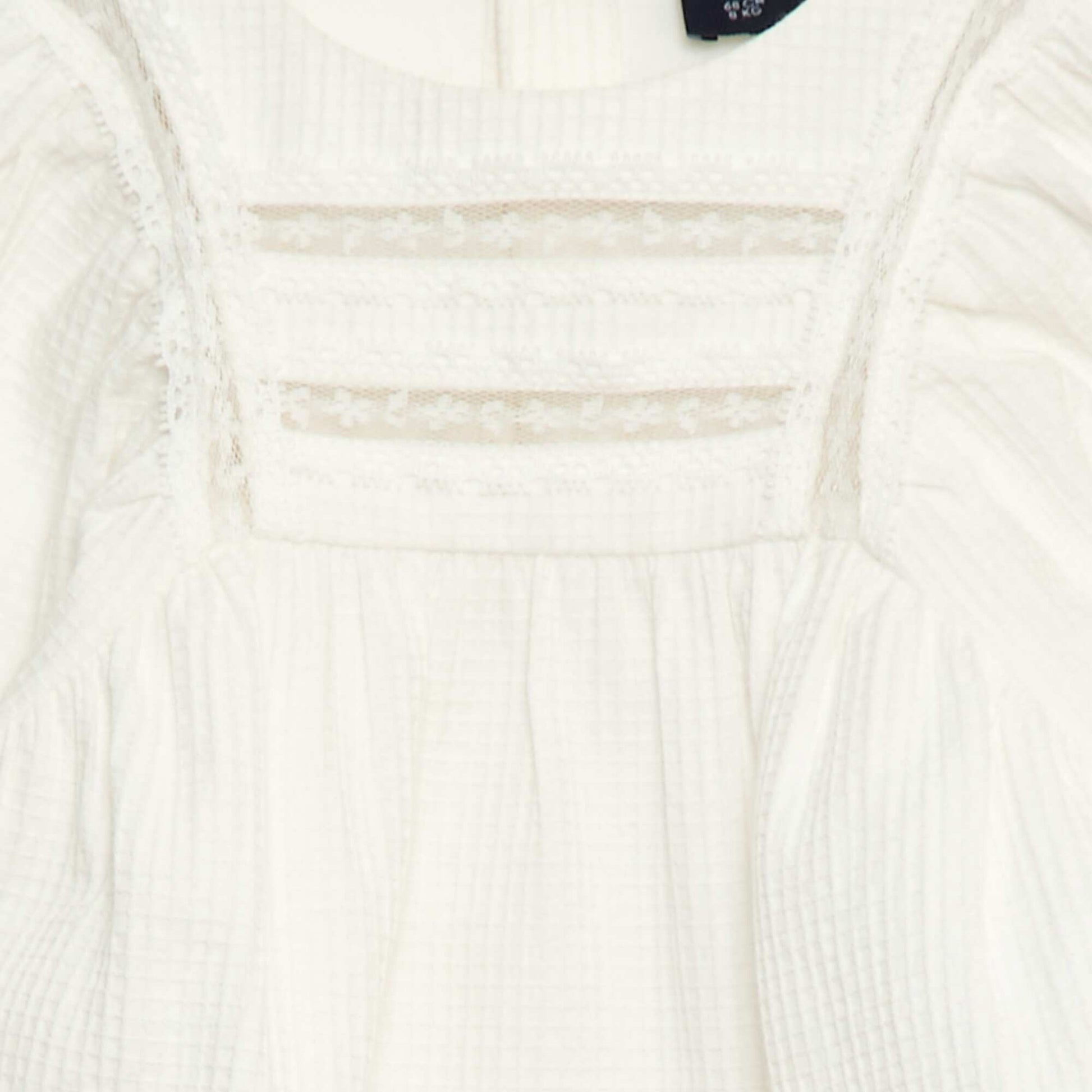 Blusa de dobby con detalle de encaje BLANCO