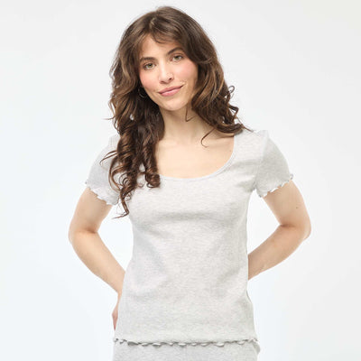 Camiseta lisa de punto canalé de manga corta GRIS