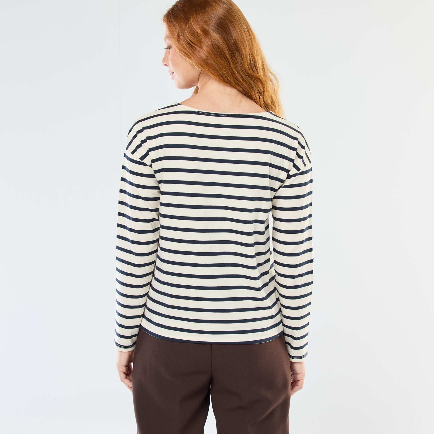 Camiseta de punto con manga larga y diseño de rayas BLANCO
