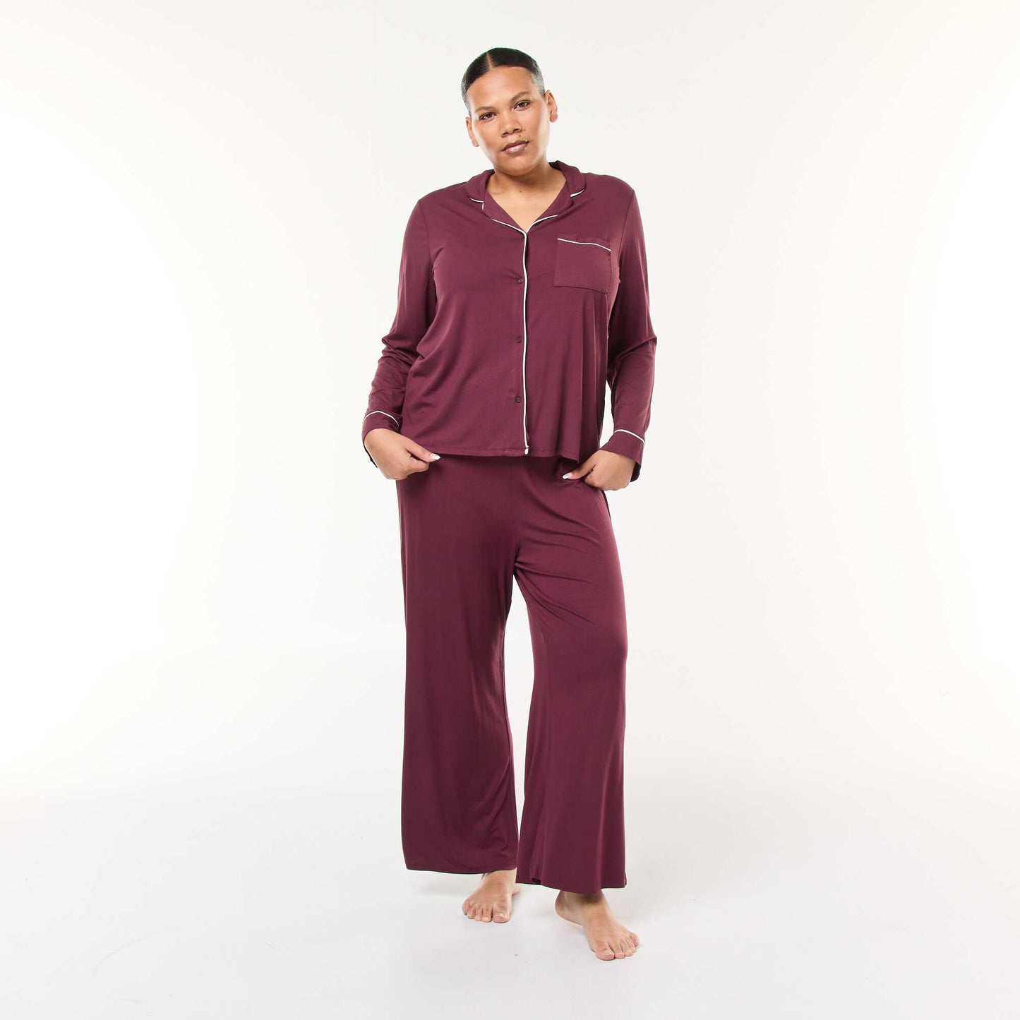 Conjunto de pijama largo camisa + pantalón - 2 piezas ROJO
