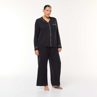 Conjunto de pijama largo camisa + pantalón - 2 piezas NEGRO