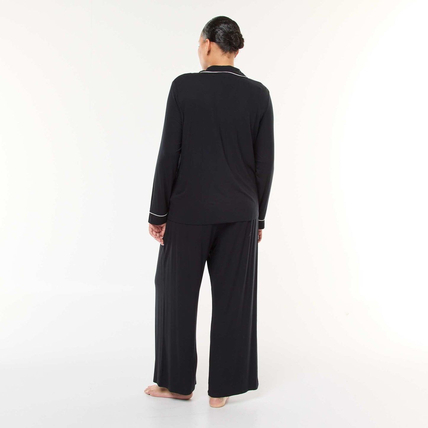 Conjunto de pijama largo camisa + pantalón - 2 piezas NEGRO