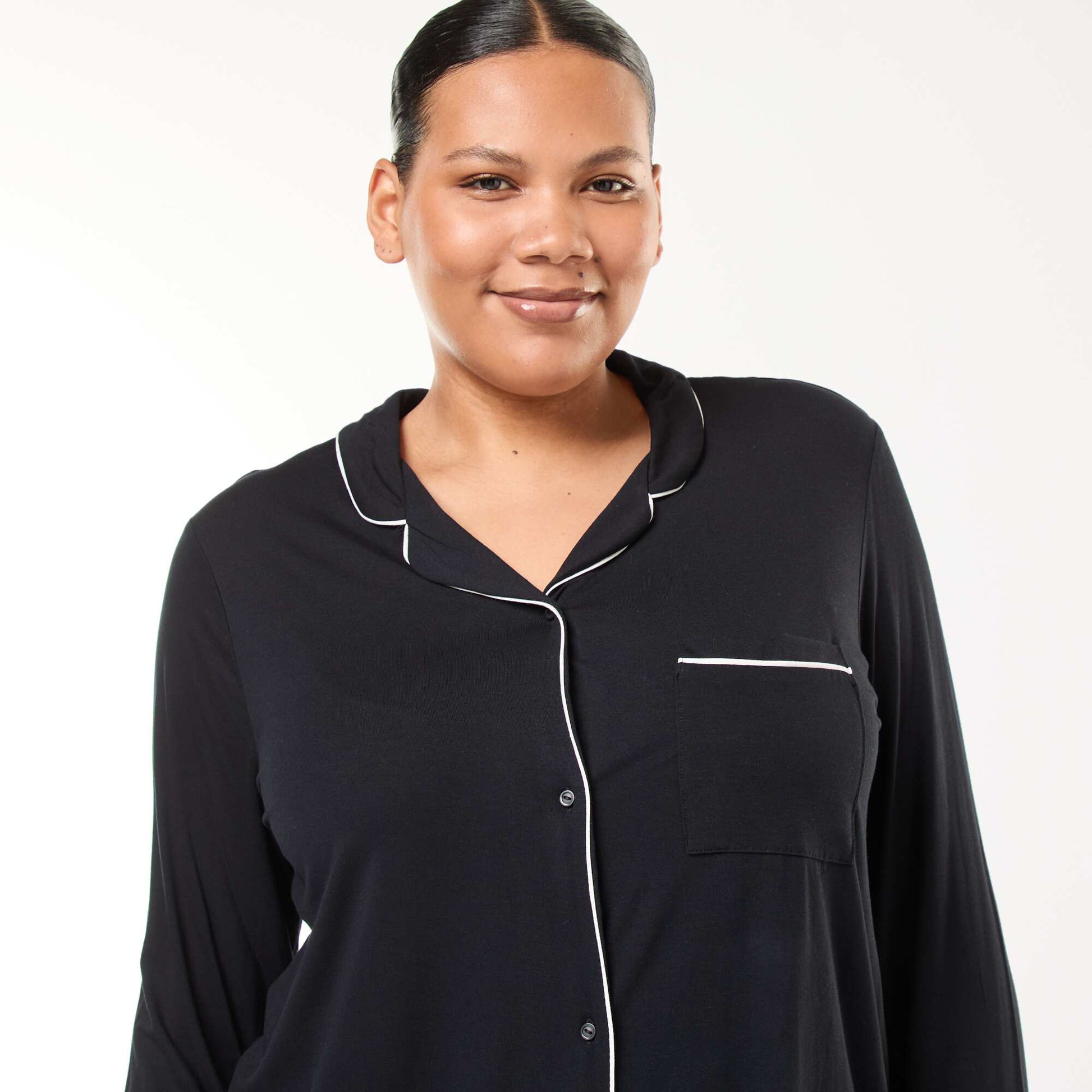Conjunto de pijama largo camisa + pantalón - 2 piezas NEGRO