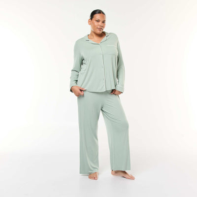 Conjunto de pijama largo camisa + pantalón - 2 piezas VERDE
