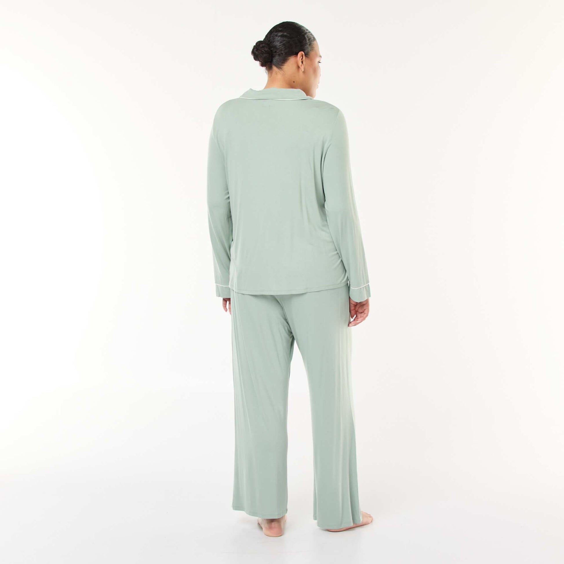 Conjunto de pijama largo camisa + pantalón - 2 piezas VERDE